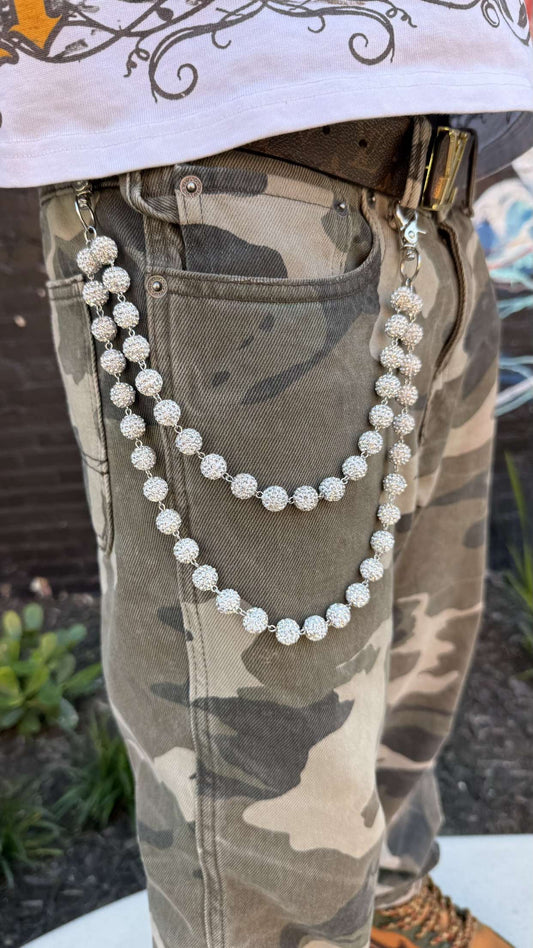 White Rhinestone Wallet Chain